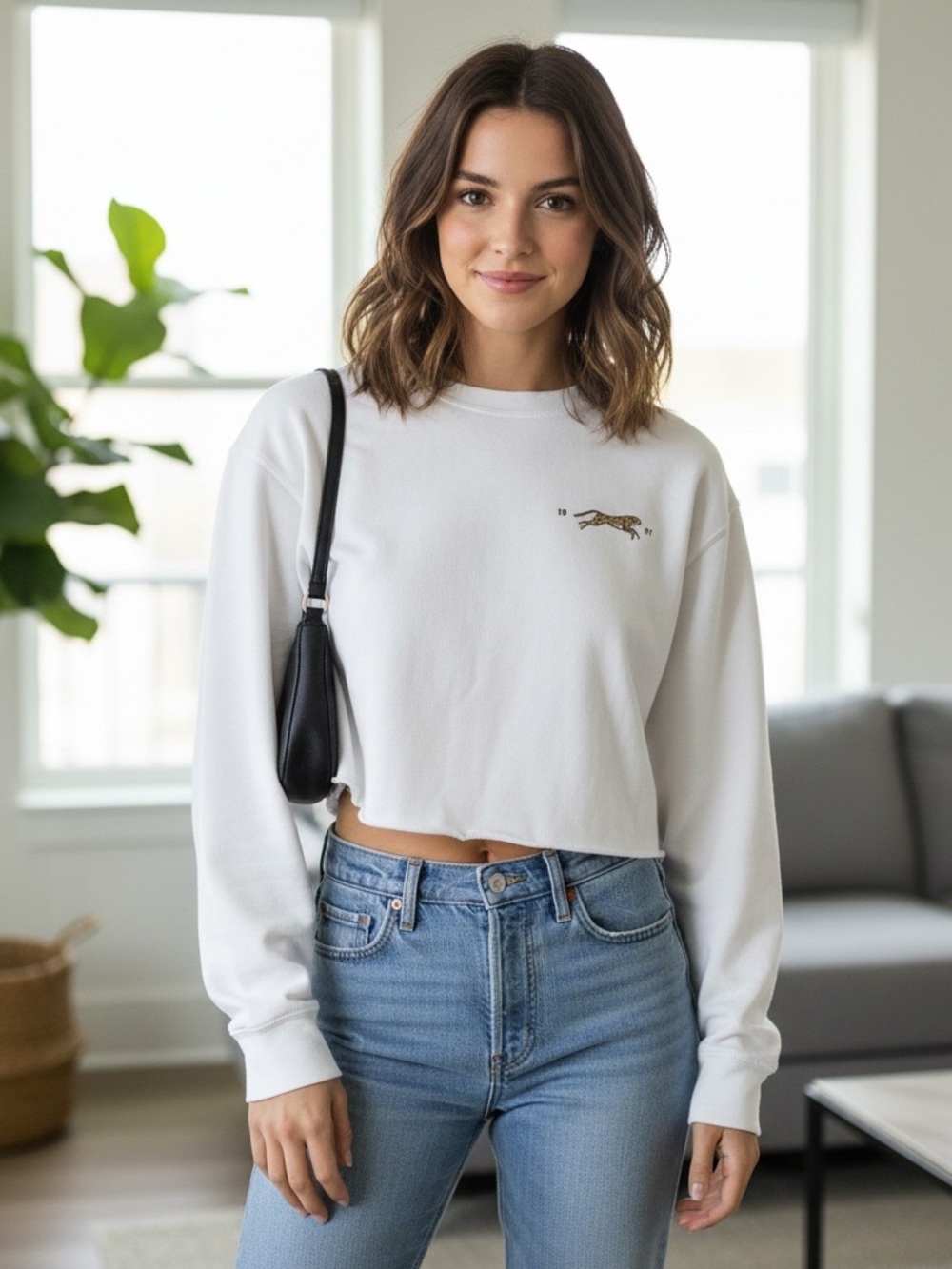 John Galt | Brandy Melville crewneck cropped Brooklyn Bridge cheetah sweatshirt